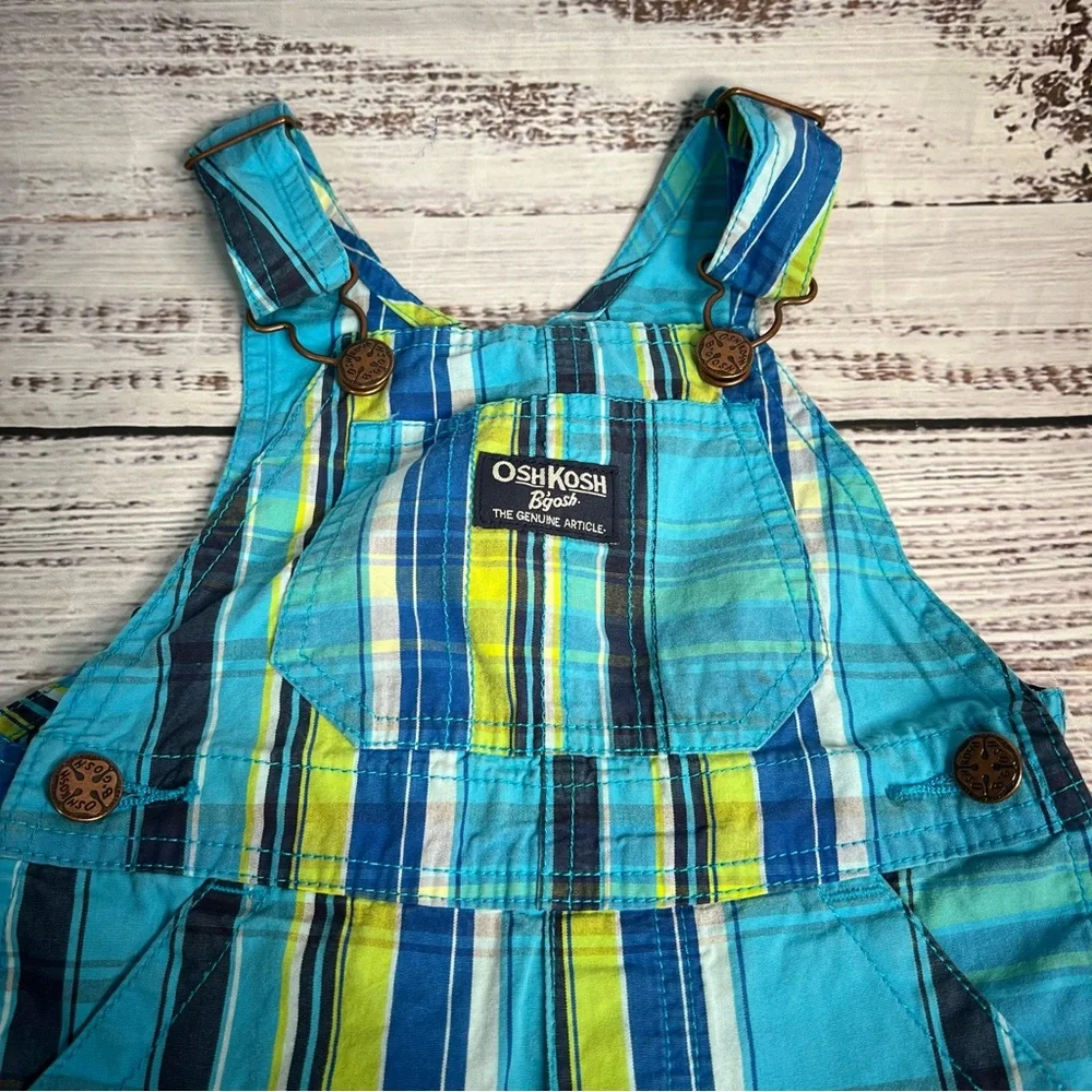 Osh Kosh Bgosh Overalls Boys 12 Months‎ Blue Green Plaid Short Alls